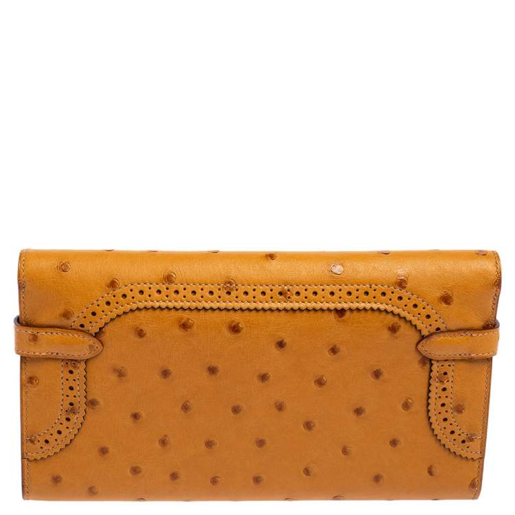 Pre Owned Hermes Saffron Ostrich Classic Kelly Wallet