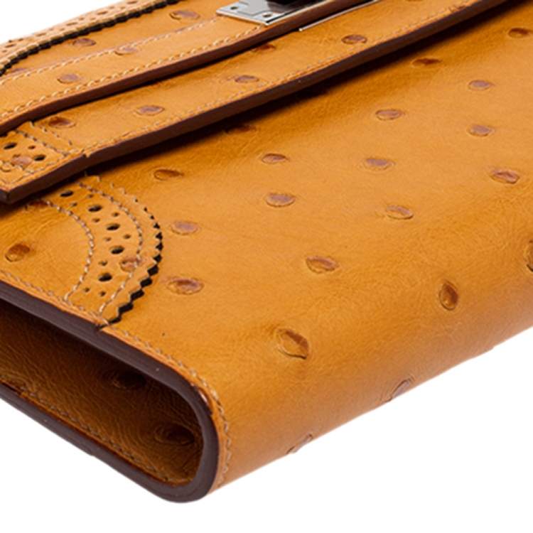 Pre Owned Hermes Saffron Ostrich Classic Kelly Wallet