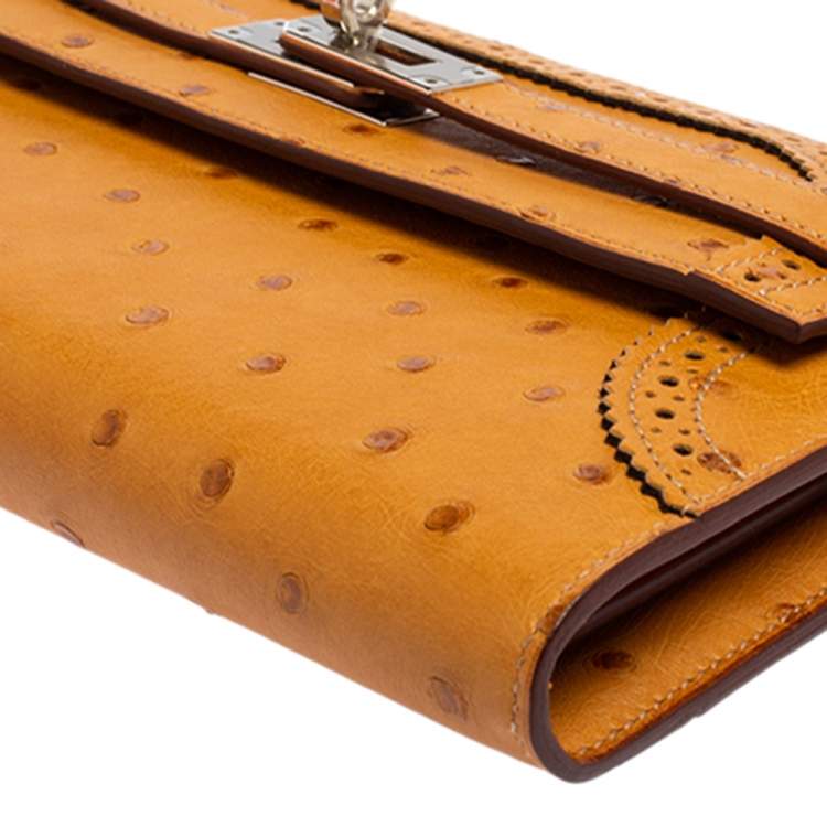 Pre Owned Hermes Saffron Ostrich Classic Kelly Wallet