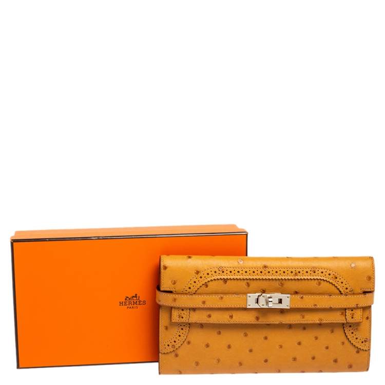 Pre Owned Hermes Saffron Ostrich Classic Kelly Wallet