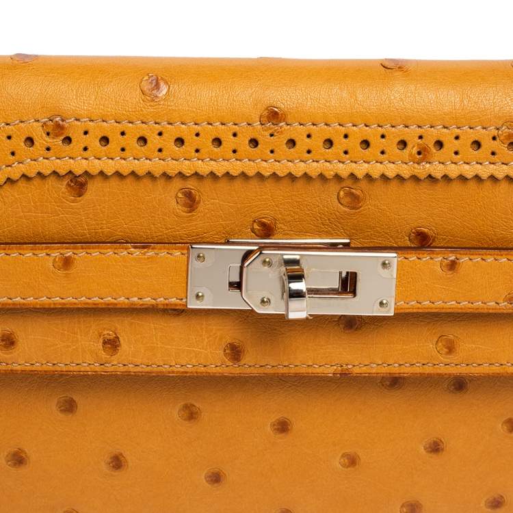 Pre Owned Hermes Saffron Ostrich Classic Kelly Wallet