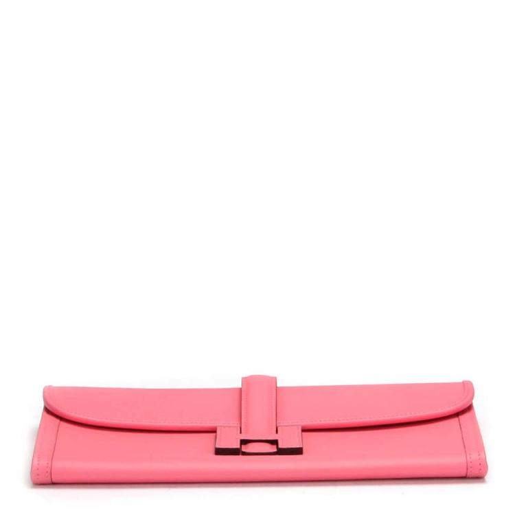 Pre Owned Hermes Pink Leather Elan Jige 29 Clutch Bag 