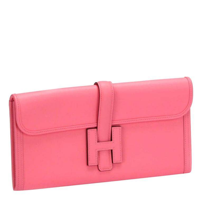 Pre Owned Hermes Pink Leather Elan Jige 29 Clutch Bag 