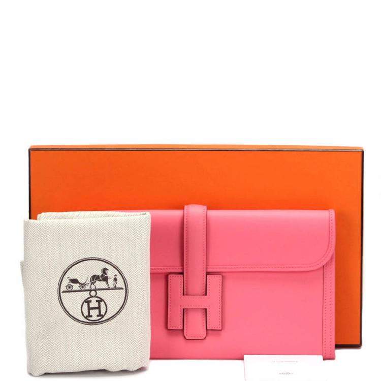 Pre Owned Hermes Pink Leather Elan Jige 29 Clutch Bag 