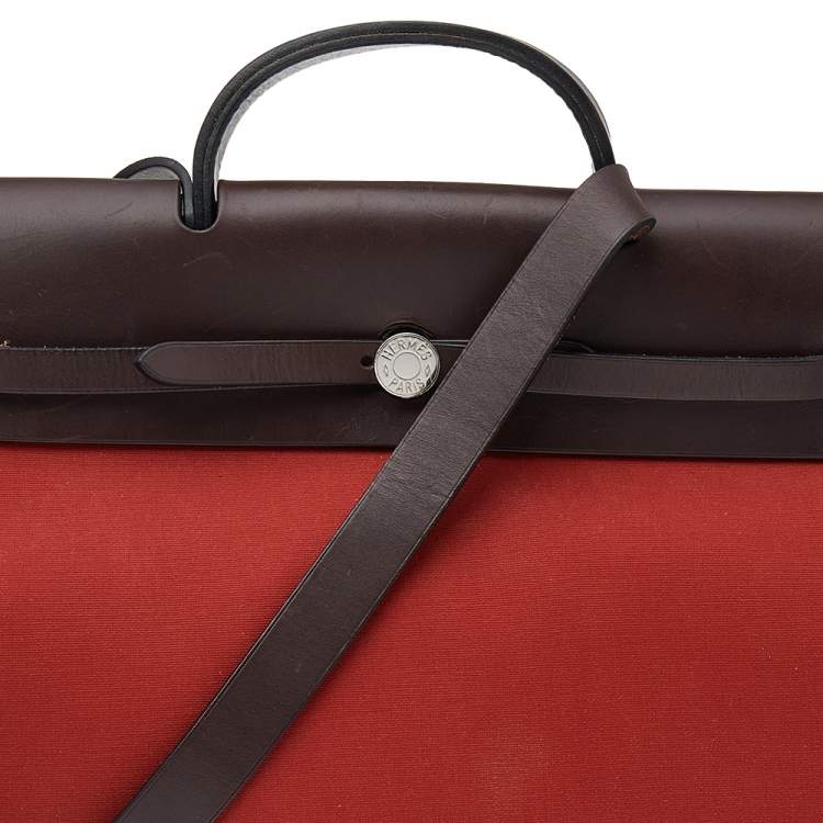 مملوكة مسبقًا Hermes Brick Red/Moka Canvas and Leather Herbag Zip 39 Bag