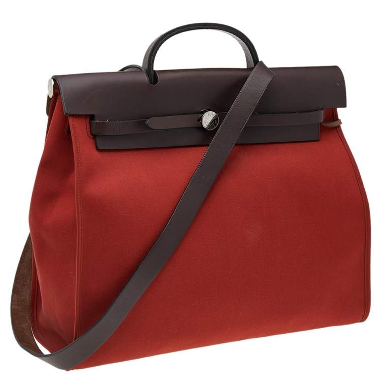 مملوكة مسبقًا Hermes Brick Red/Moka Canvas and Leather Herbag Zip 39 Bag