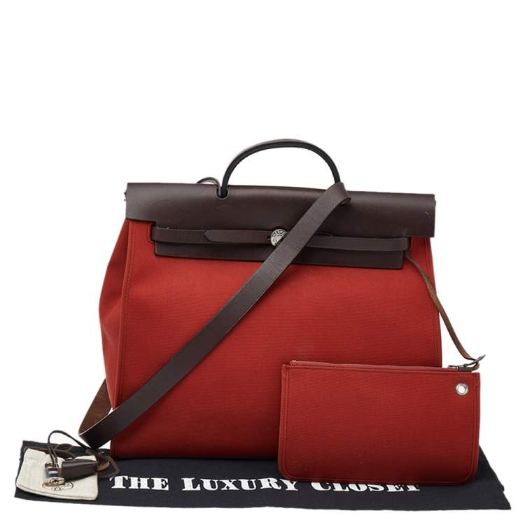 مملوكة مسبقًا Hermes Brick Red/Moka Canvas and Leather Herbag Zip 39 Bag