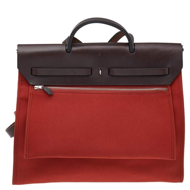 مملوكة مسبقًا Hermes Brick Red/Moka Canvas and Leather Herbag Zip 39 Bag
