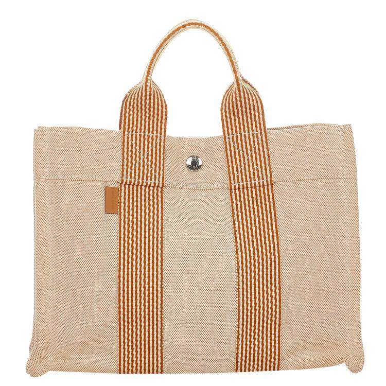 Hermes Brown/Beige Canvas Fabric Fourre Tout PM Tote Bag Hermes