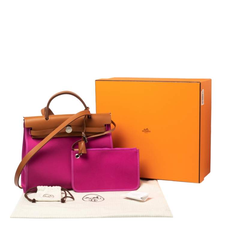 Pre Owned Hermes Magnolia/Fauve Canvas and Leather Herbag Zip 31 Bag
