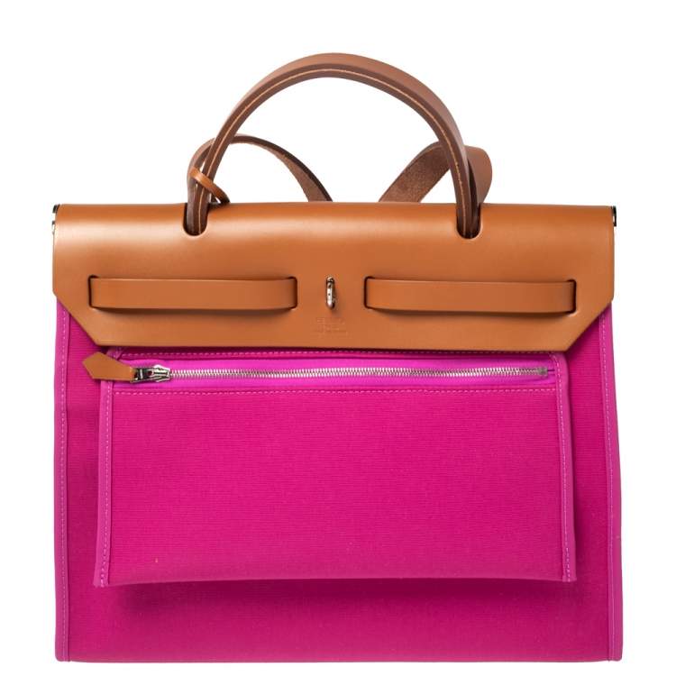 Pre Owned Hermes Magnolia/Fauve Canvas and Leather Herbag Zip 31 Bag