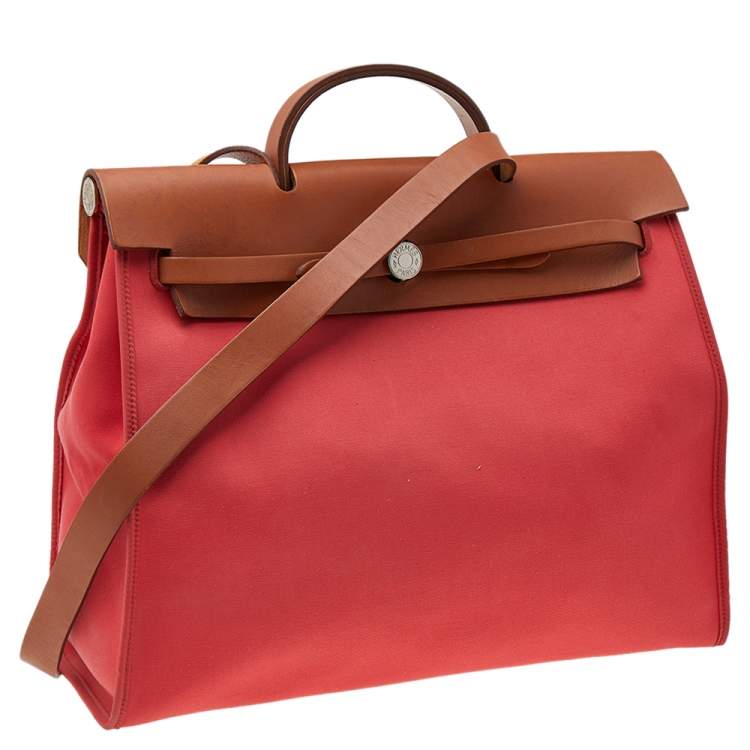 Pre Owned Hermes Bougainvillea/Fauve Canvas and Leather Herbag Zip 39 Bag