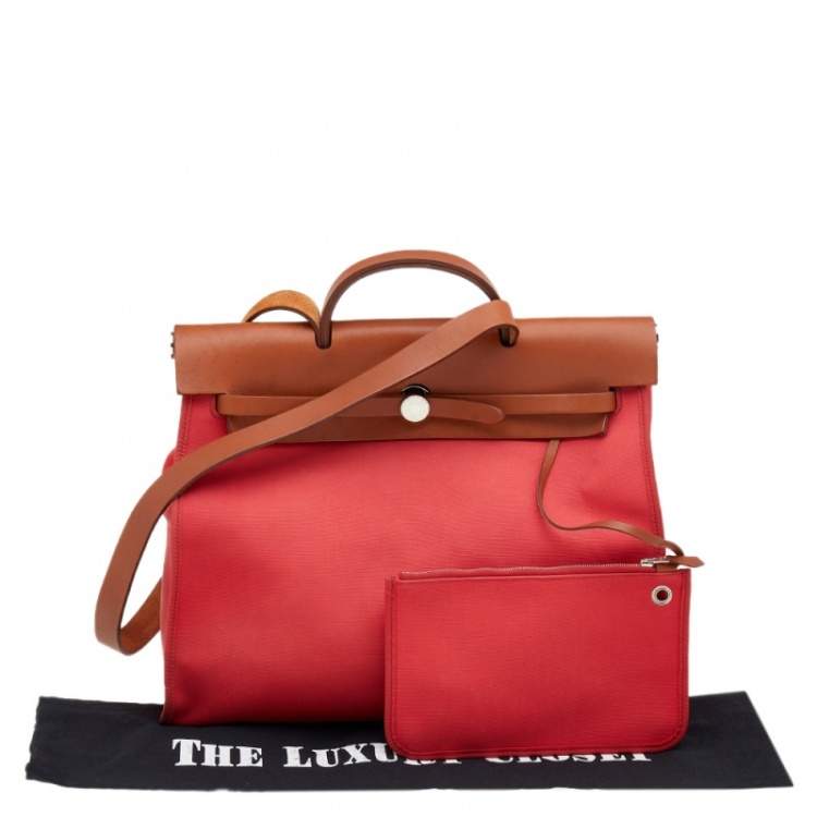 Pre Owned Hermes Bougainvillea/Fauve Canvas and Leather Herbag Zip 39 Bag