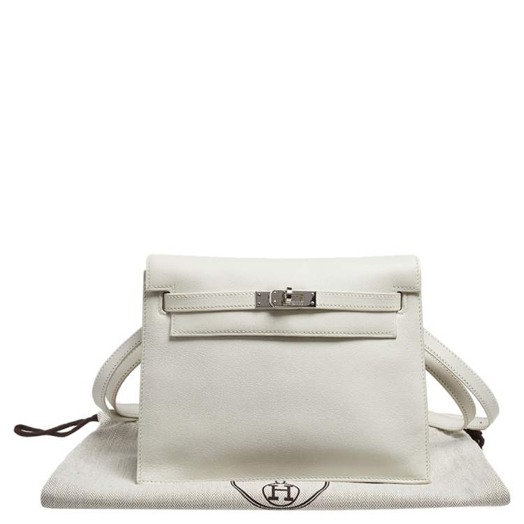 Pre Owned Hermes Blanc Evercolor Leather Kelly Danse Palladium Plated Bag