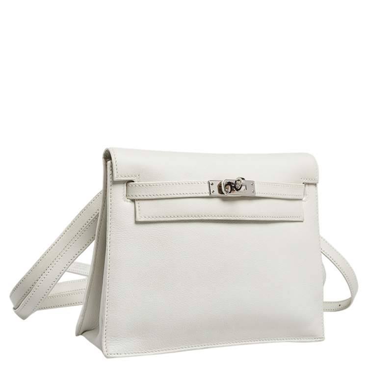Pre Owned Hermes Blanc Evercolor Leather Kelly Danse Palladium Plated Bag