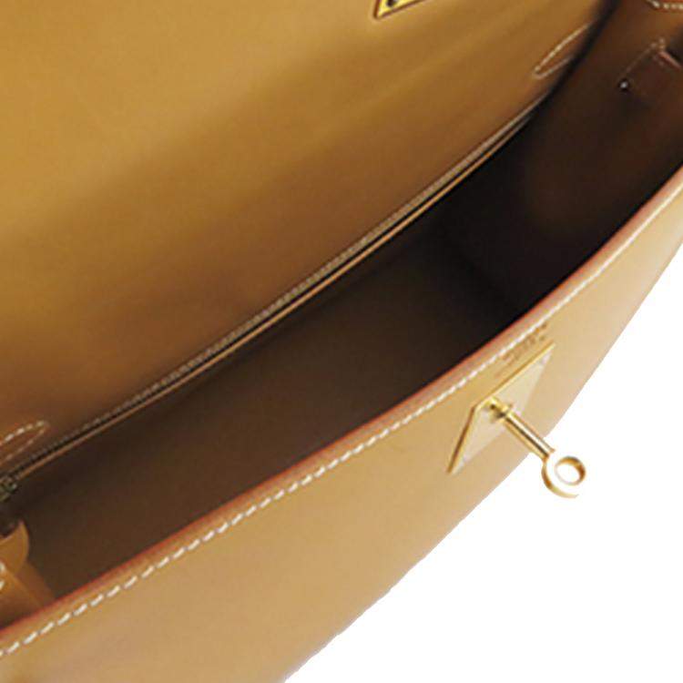 Pre Owned Hermes Brown Leather Chamonix Gold Hardware Kelly 32 Bag 