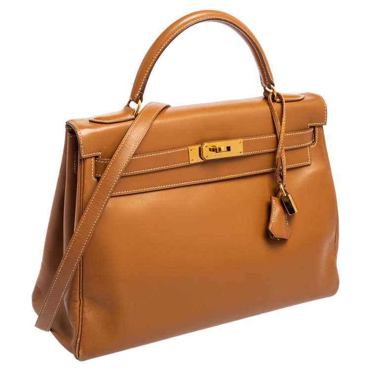 Pre Owned Hermes Natural Sable Vache Leather Gold Plated Kelly Retourne 32 Bag