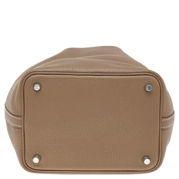 Pre Owned Hermes Etoupe Clemence Leather Picotin Lock PM Bag