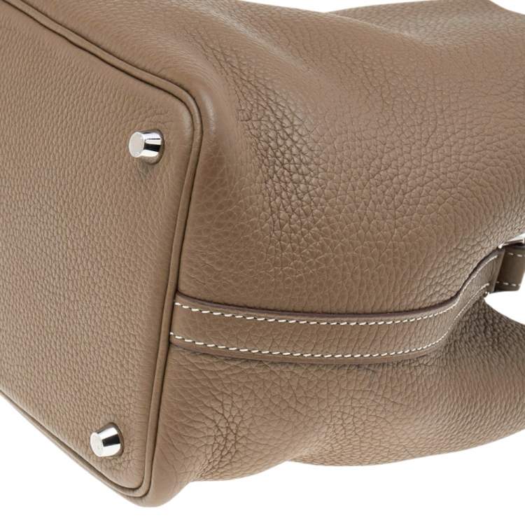 Pre Owned Hermes Etoupe Clemence Leather Picotin Lock PM Bag