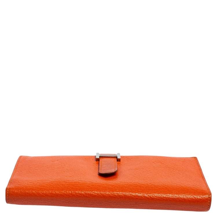Pre Owned Hermés Feu Mysore Leather Bearn Gusset Wallet