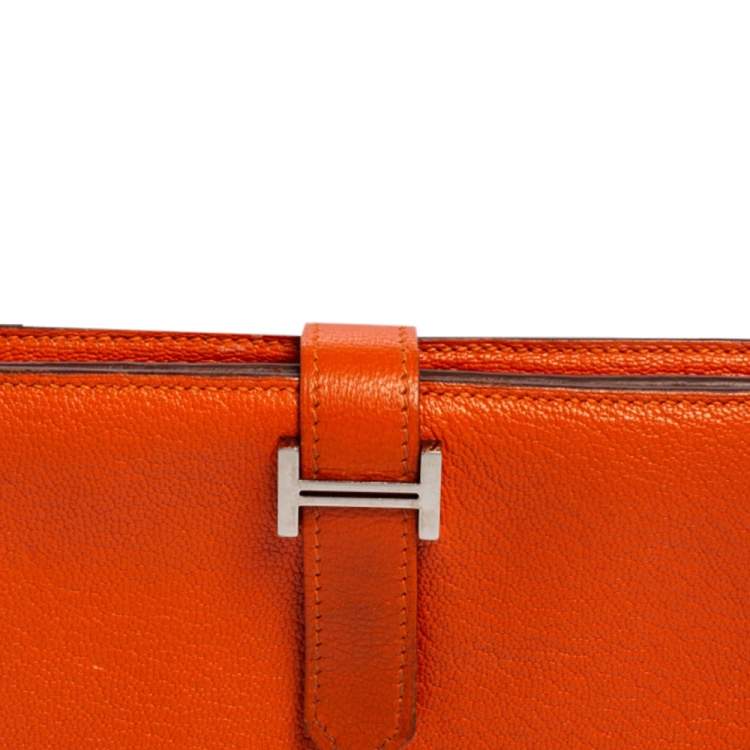 Pre Owned Hermés Feu Mysore Leather Bearn Gusset Wallet