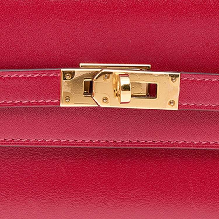 Pre Owned Hermes Rouge Vif Tadelakt Leather Kelly Depliant Medium Wallet