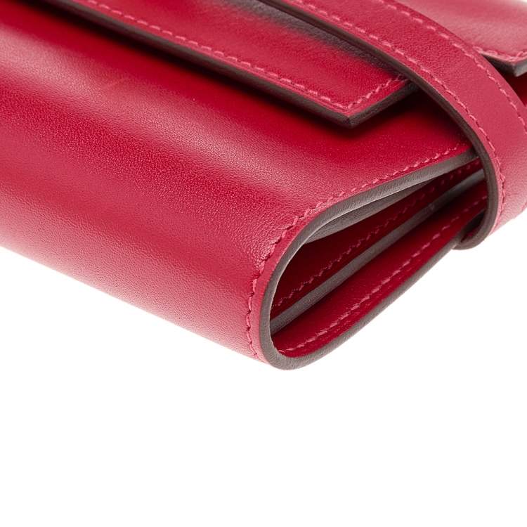 Pre Owned Hermes Rouge Vif Tadelakt Leather Kelly Depliant Medium Wallet