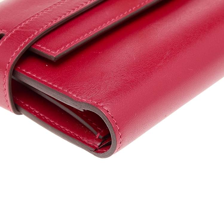 Pre Owned Hermes Rouge Vif Tadelakt Leather Kelly Depliant Medium Wallet