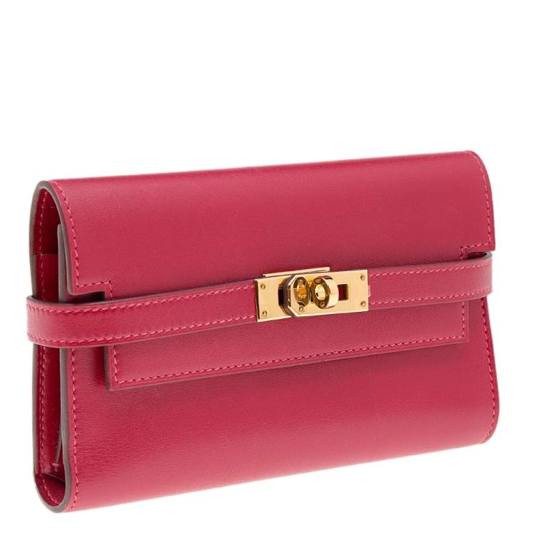Pre Owned Hermes Rouge Vif Tadelakt Leather Kelly Depliant Medium Wallet