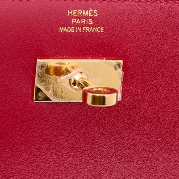 Pre Owned Hermes Rouge Vif Tadelakt Leather Kelly Depliant Medium Wallet