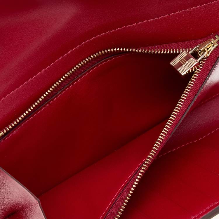 Pre Owned Hermes Rouge Vif Tadelakt Leather Kelly Depliant Medium Wallet
