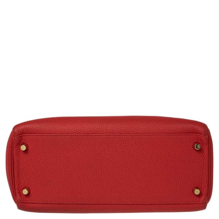 Pre Owned Hermes Rouge Piment Togo Leather Gold Plated Kelly Retourne 28 Bag