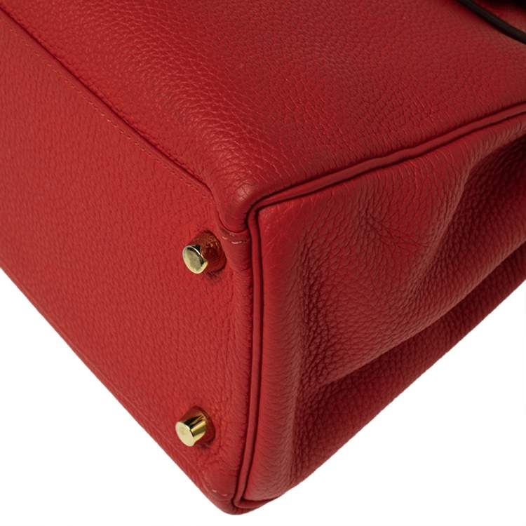 Pre Owned Hermes Rouge Piment Togo Leather Gold Plated Kelly Retourne 28 Bag