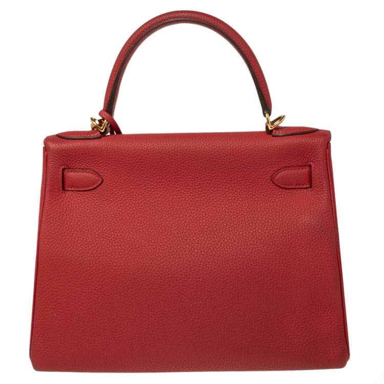 Pre Owned Hermes Rouge Piment Togo Leather Gold Plated Kelly Retourne 28 Bag