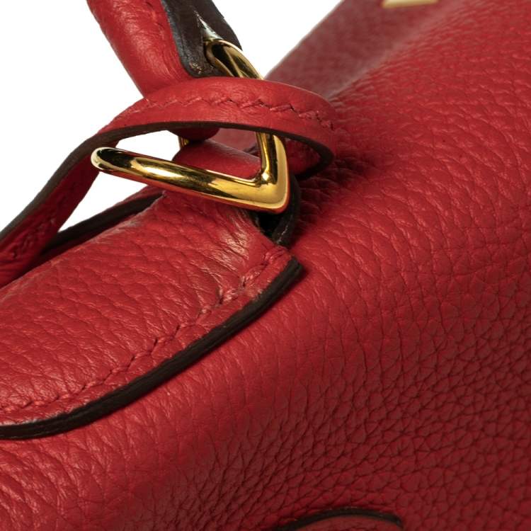 Pre Owned Hermes Rouge Piment Togo Leather Gold Plated Kelly Retourne 28 Bag
