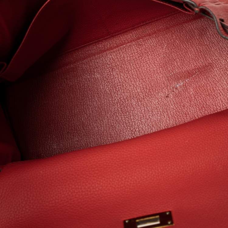 Pre Owned Hermes Rouge Piment Togo Leather Gold Plated Kelly Retourne 28 Bag