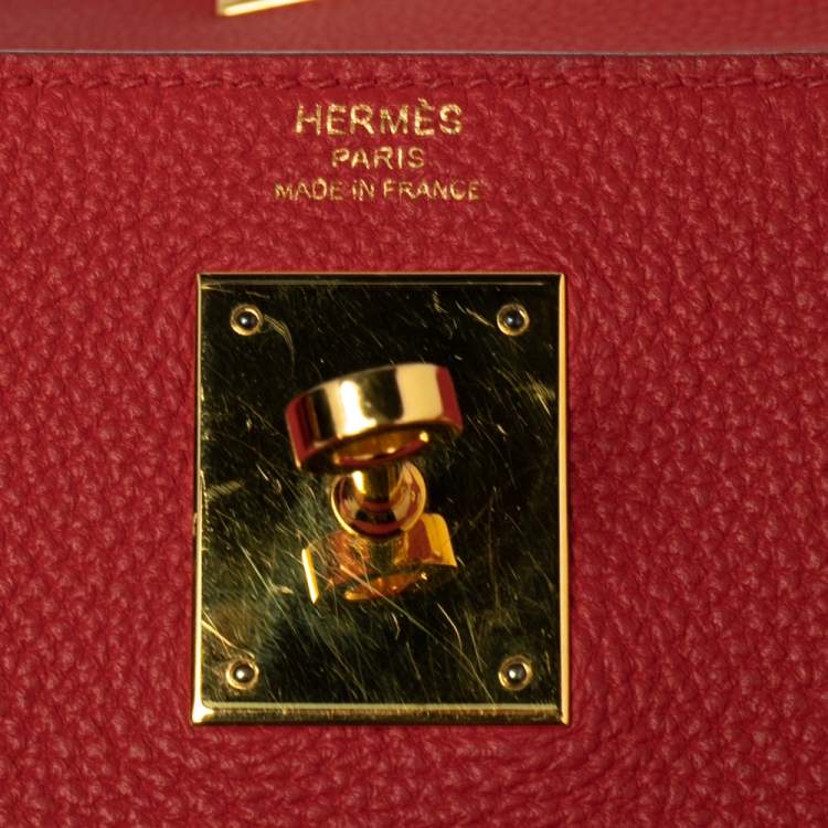 Pre Owned Hermes Rouge Piment Togo Leather Gold Plated Kelly Retourne 28 Bag