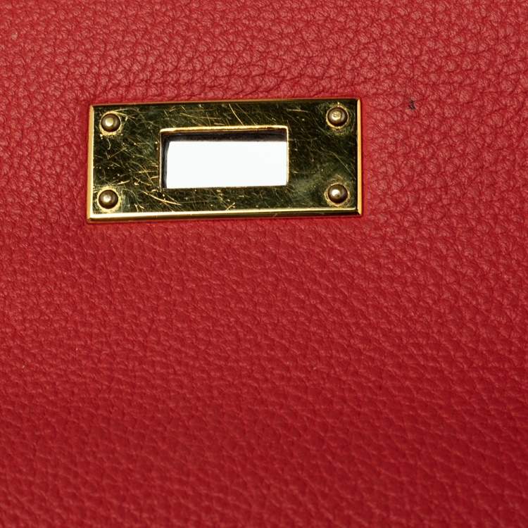 Pre Owned Hermes Rouge Piment Togo Leather Gold Plated Kelly Retourne 28 Bag