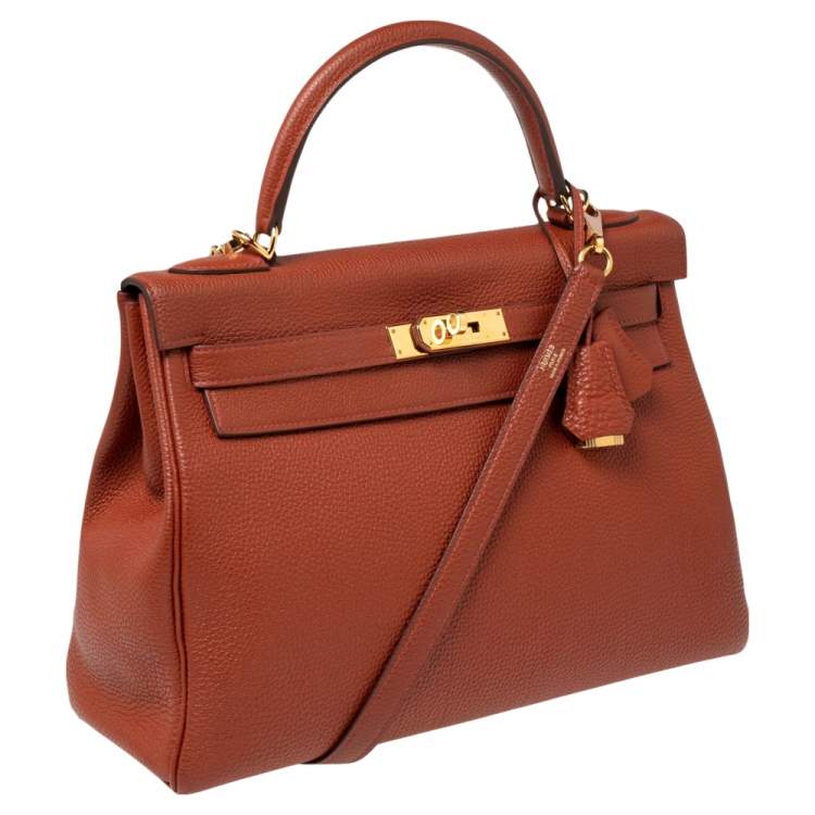 Pre Owned Hermes Brique Togo Leather Gold Plated Kelly Retourne 32 Bag