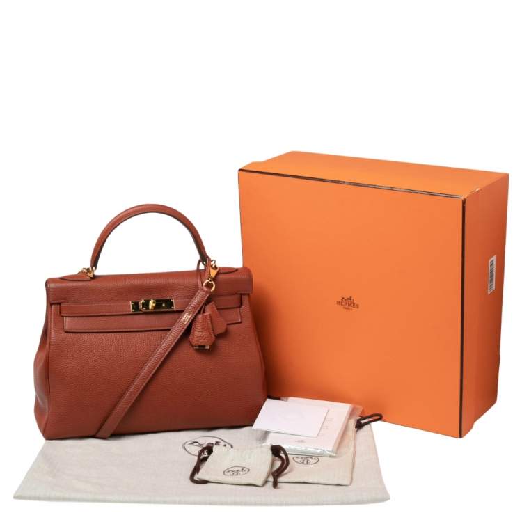 Pre Owned Hermes Brique Togo Leather Gold Plated Kelly Retourne 32 Bag