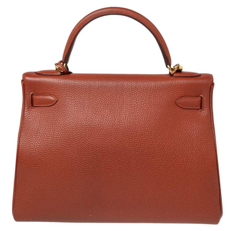 Pre Owned Hermes Brique Togo Leather Gold Plated Kelly Retourne 32 Bag