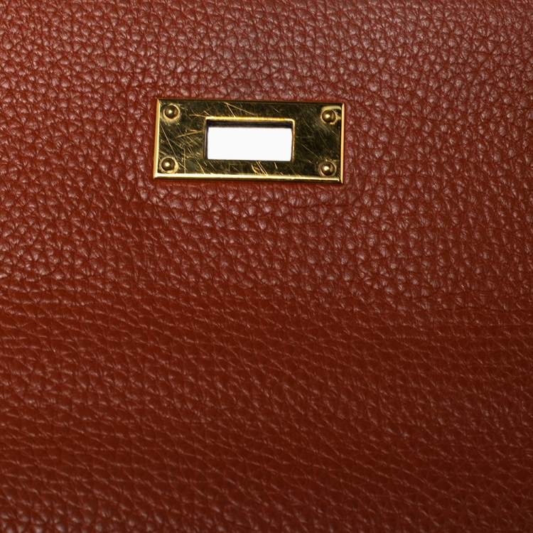 Pre Owned Hermes Brique Togo Leather Gold Plated Kelly Retourne 32 Bag
