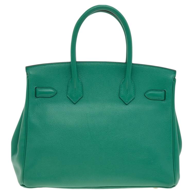 Pre Owned Hermès Vert Vertigo Evercolor Leather Gold Finished Birkin 30 Bag