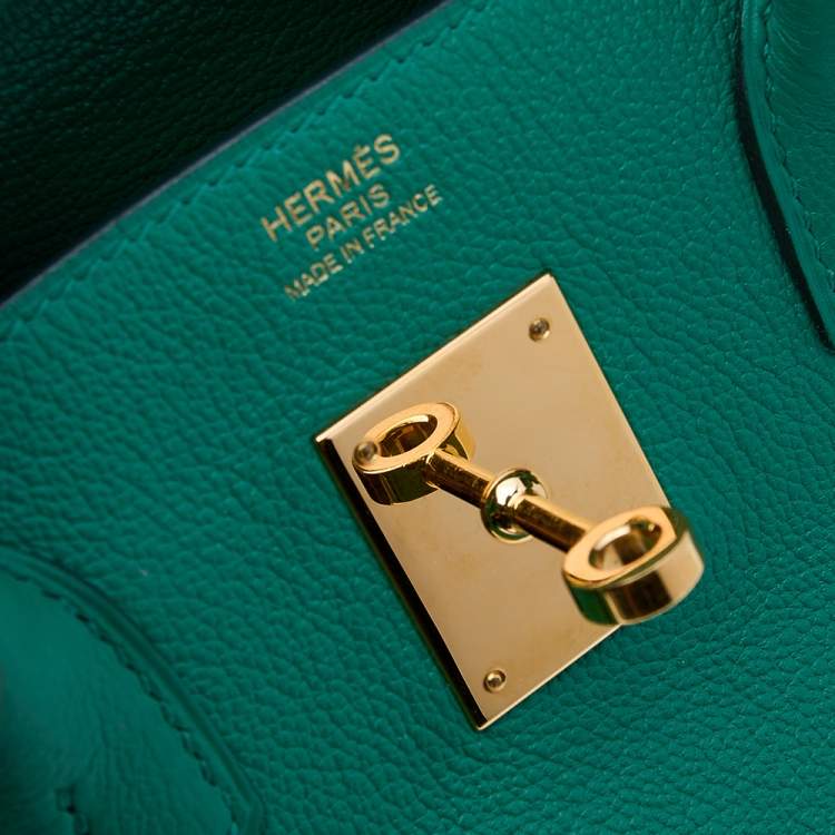 Pre Owned Hermès Vert Vertigo Evercolor Leather Gold Finished Birkin 30 Bag