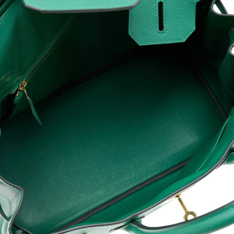 Pre Owned Hermès Vert Vertigo Evercolor Leather Gold Finished Birkin 30 Bag
