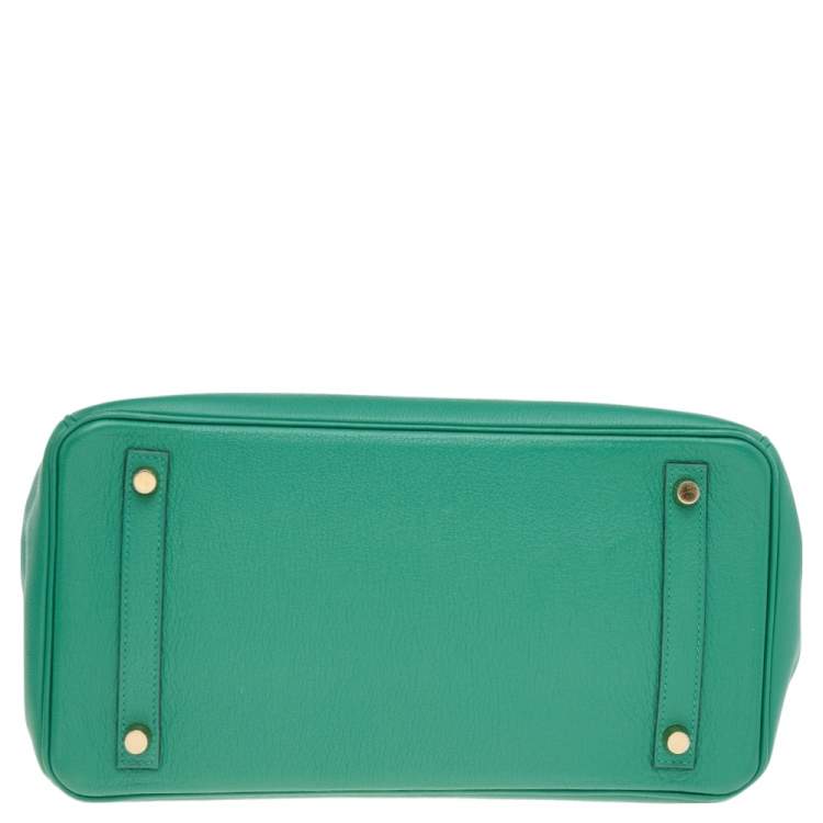 Pre Owned Hermès Vert Vertigo Evercolor Leather Gold Finished Birkin 30 Bag