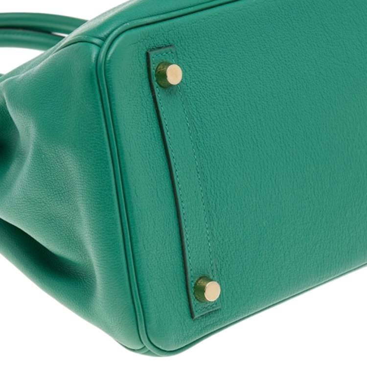 Pre Owned Hermès Vert Vertigo Evercolor Leather Gold Finished Birkin 30 Bag