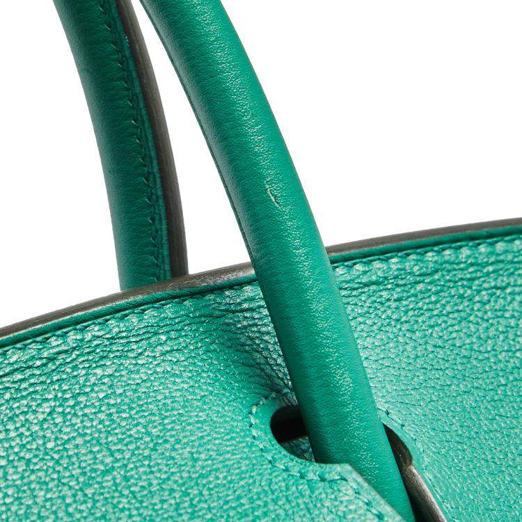 Pre Owned Hermès Vert Vertigo Evercolor Leather Gold Finished Birkin 30 Bag