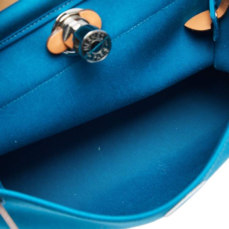 Pre Owned Hermes Bleu Izmir/Natural Canvas And Leather Herbag Zip 31 Bag