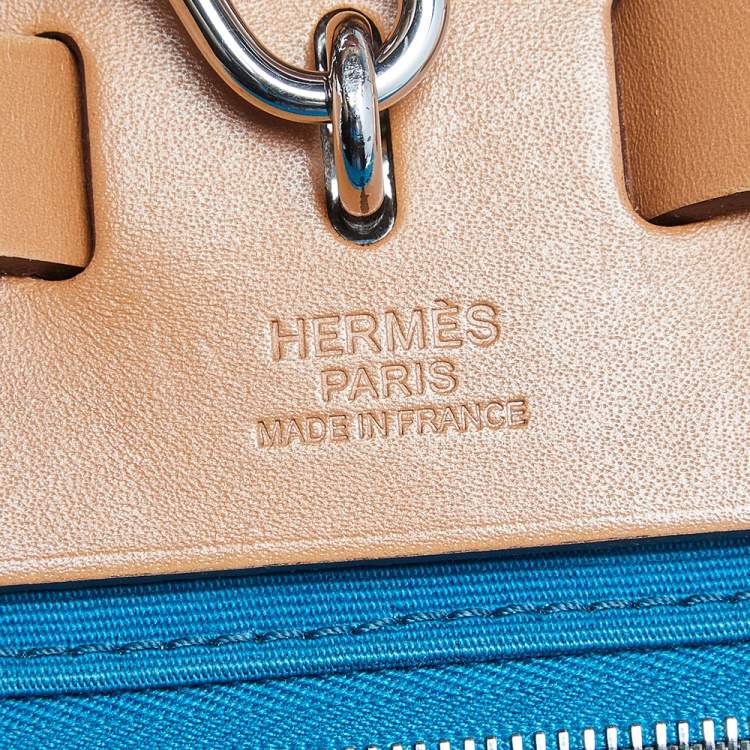 Pre Owned Hermes Bleu Izmir/Natural Canvas And Leather Herbag Zip 31 Bag